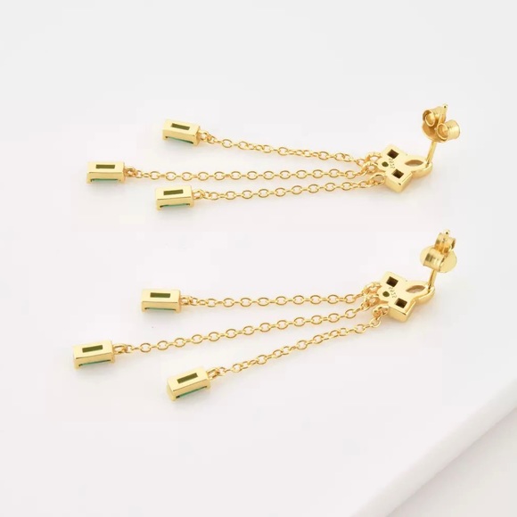 GOLD PLATED STERLING SILVER ART DECO MID CENTURY MODERN EMERALD ONYX DANGLE - Picture 6 of 10